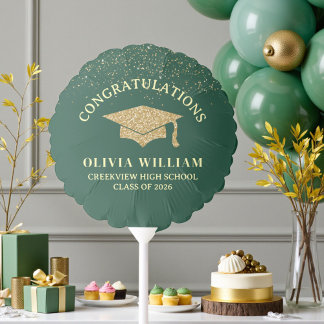 Green & Gold Class Of 2026 Graduation Party Balloon