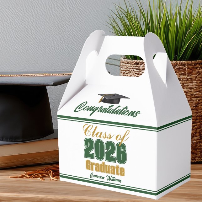Green Gold Class of 2026 Graduation Party Favor Boxes (Creator Uploaded)