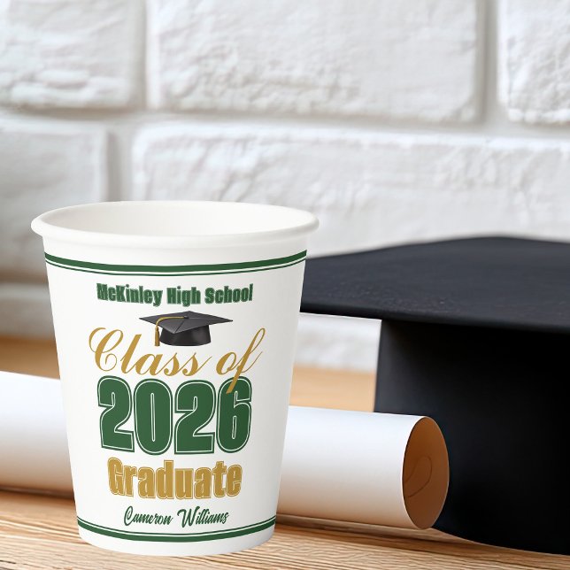 Green Gold Class of 2026 Graduation Party Paper Cups (Creator Uploaded)