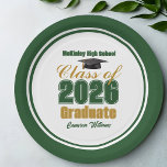Green Gold Class of 2026 Graduation Party Paper Plates<br><div class="desc">Customize your own green and gold high school Class of 2026 graduate paper plates for a high school or college graduation party. Cool varsity letters for the year on great custom decor for seniors.</div>