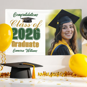 Green Gold Class of 2026 Graduation Party Photo Banner