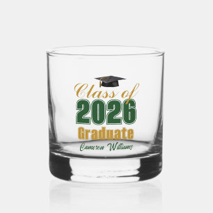 Green Gold Class of 2026 Graduation Party Whiskey Glass