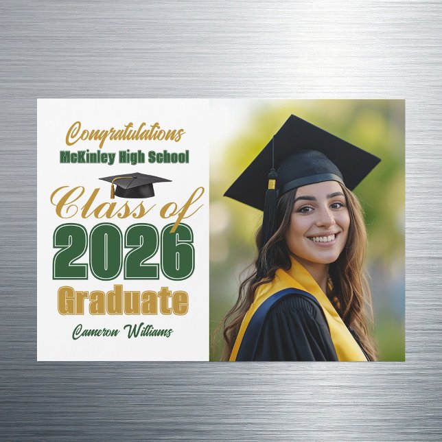 Green Gold Class of 2026 Graduation Photo Magnet (Creator Uploaded)