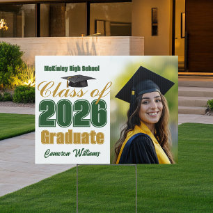 Green Gold Class of 2026 Graduation Photo Yard Sign