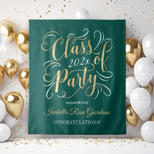 Green Gold Class of 2026 Party Graduation Backdrop