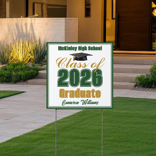 Green Gold Class of 2026 Small Graduation Yard Sign