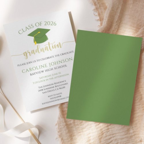 Green  Gold Class Of Graduation Party Invitation