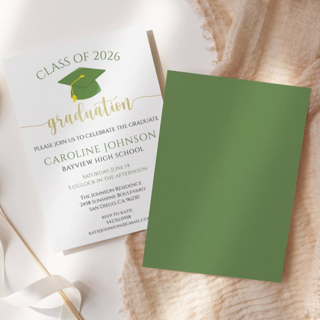 Green & Gold Class of Graduation Party Invitation (Creator Uploaded)
