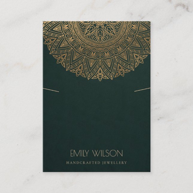 GREEN GOLD CLASSIC ORNATE MANDALA NECKLACE DISPLAY BUSINESS CARD (Front)