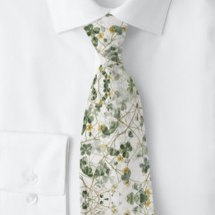 Green Gold Clover Shamrock Botanical   Neck Tie