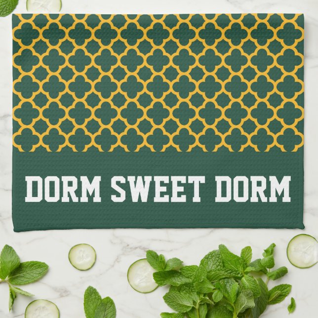 Green Gold College Team Cool Fun Dorm School Kitchen Towel (Folded)