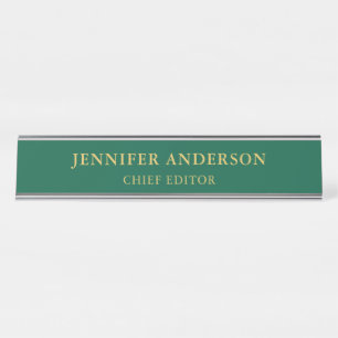 Green Gold Colors Professional Trendy Modern Plain Desk Name Plate
