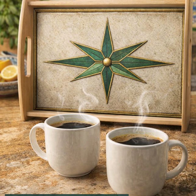 Green Gold Compass Star Decorative Coffee Serving Tray (Creator Uploaded)