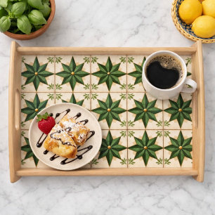 Green Gold Compass Tiled Star Decor Coffee Serving Tray