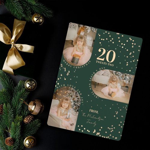 Green Gold Confetti Arch Family Photos Christmas Holiday Card