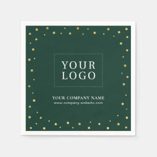 Green & Gold Confetti Business Promotional Logo Napkins