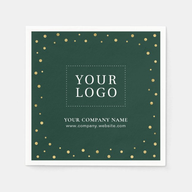 Green & Gold Confetti Business Promotional Logo Napkins (Front)