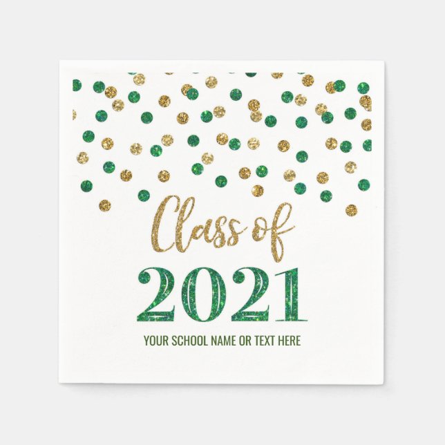Green Gold Confetti Class of 2021 Graduation Napkins (Front)