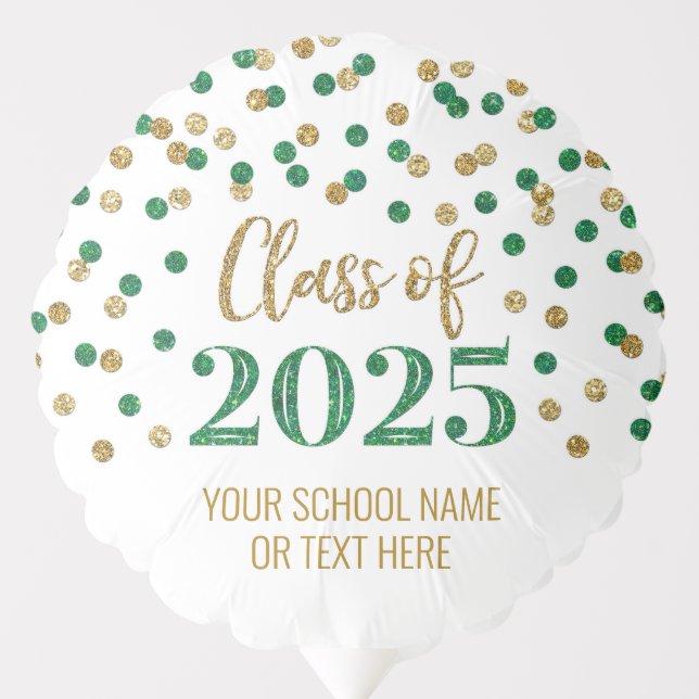 Green Gold Confetti Class of 2025 Graduation Balloon (Front)