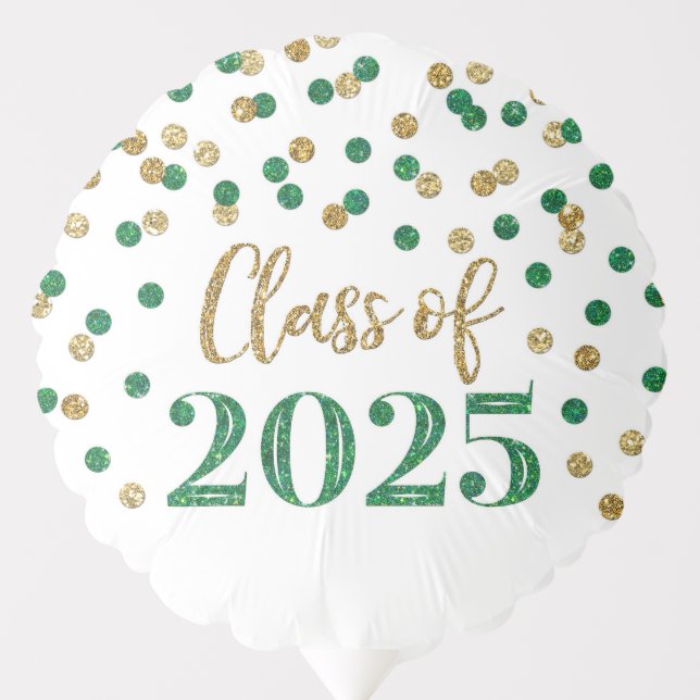 Green Gold Confetti Class of 2025 Graduation Balloon (Front)