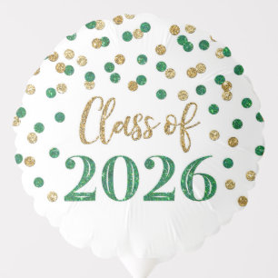 Green Gold Confetti Class of 2026 Graduation Balloon