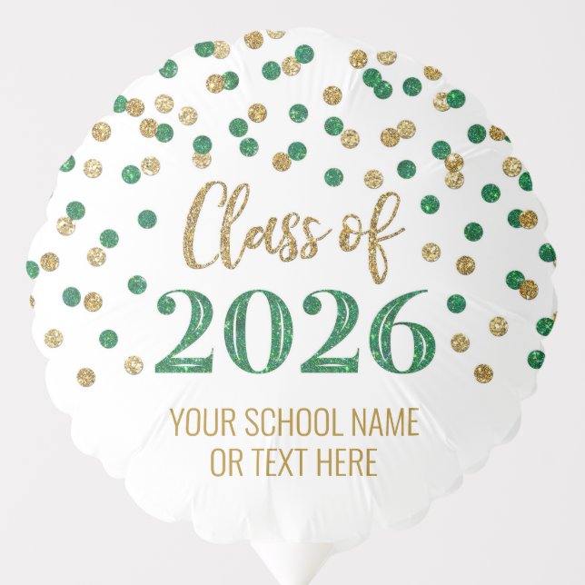 Green Gold Confetti Class of 2026 Graduation Balloon (Front)