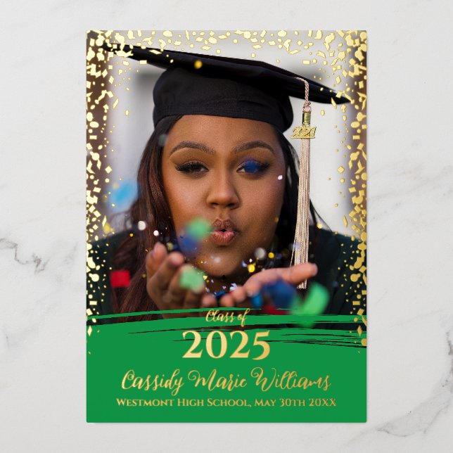 Green Gold Confetti Foil Graduation Announcement (Front)