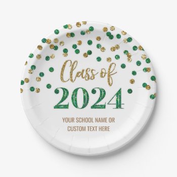 Green Gold Confetti Graduation 2024 Paper Plates by DreamingMindCards at Zazzle