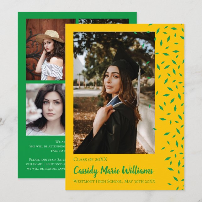 Green Gold Confetti Graduation Announcement (Front/Back)