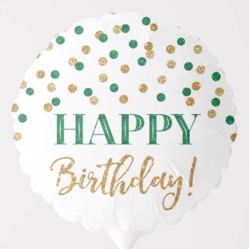 Green Gold Confetti Happy Birthday Balloon