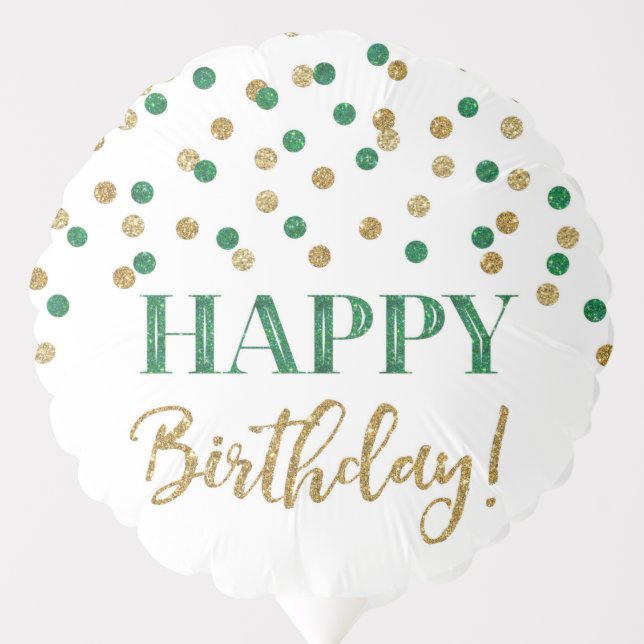 Green Gold Confetti Happy Birthday Balloon (Front)