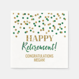 Green Gold Confetti Happy Retirement Napkins