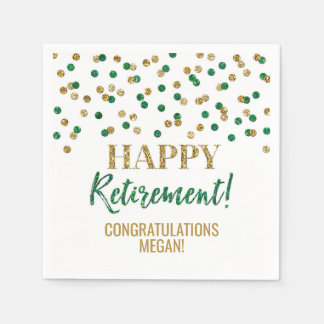 Green Gold Confetti Happy Retirement Napkins