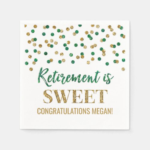 Green Gold Confetti Retirement is Sweet Napkins
