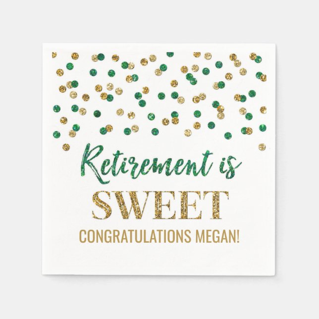 Green Gold Confetti Retirement is Sweet Napkins (Front)