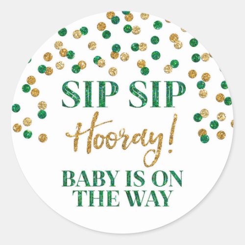 Green Gold Confetti Sip Sip Hooray Classic Round Sticker