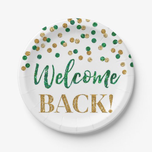 Green Gold Confetti Welcome Back Paper Plates