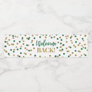 Green Gold Confetti Welcome Back Water Bottle Label