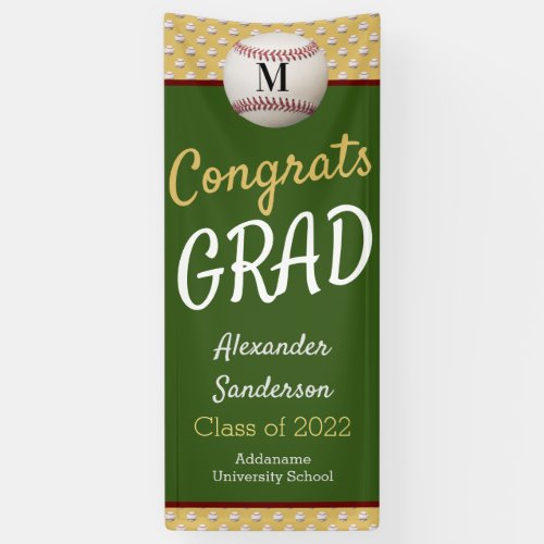 Green Gold Congrats Grad Baseball Graduation Banner