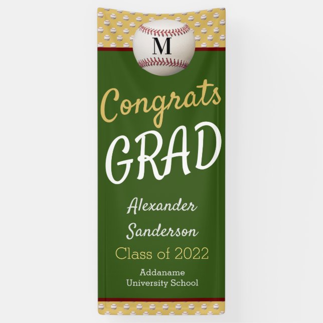 Green Gold Congrats Grad Baseball Graduation Banner (Vertical)