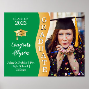 Green Gold Congrats Graduate Wave Photo Poster