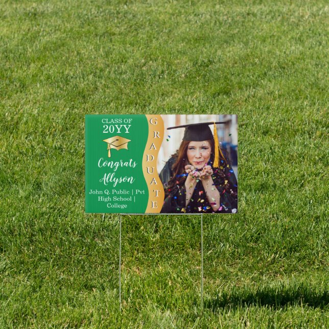 Green | Gold Congrats Graduate Wave Photo Sign (Insitu)