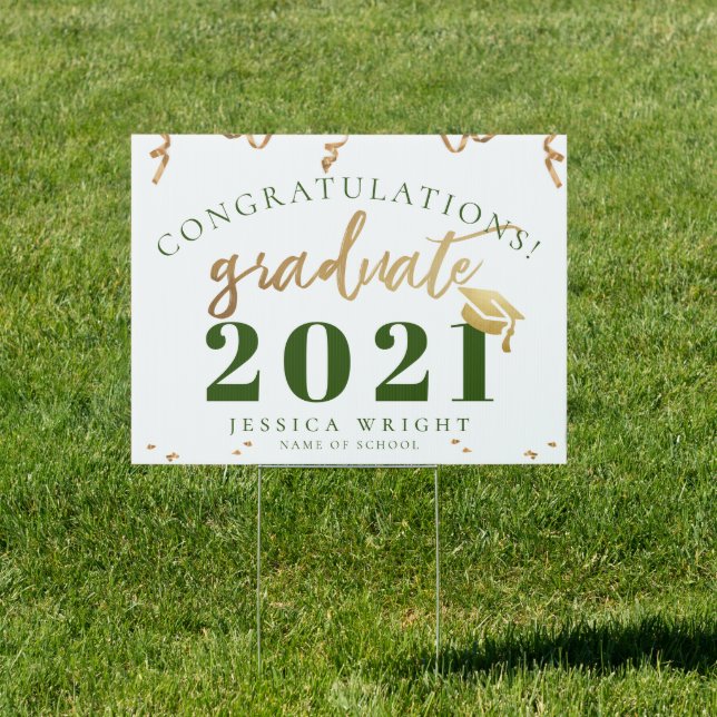 Green Gold Congratulations 2021 Class Graduation Sign (Insitu)