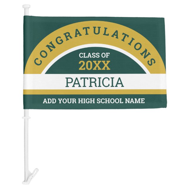 Green Gold Congratulations Grad 2020 Custom Name Car Flag (Front)