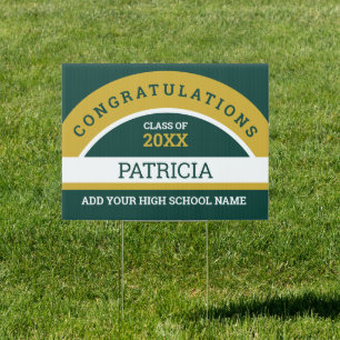Green Gold Congratulations Grad 2020 Custom Name Sign