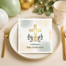 Green Gold Cross Watercolor Baby Dedication Party 