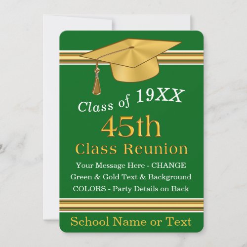 Green Gold Custom 45th Class Reunion Invitations