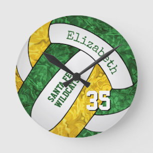Green gold custom girly sporty volleyball room round clock