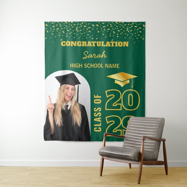 Green & Gold Custom Graduation Backdrop With Photo (In Situ)