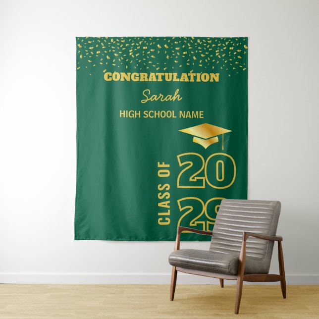 Green & Gold Custom Graduation Party Backdrop (In Situ)